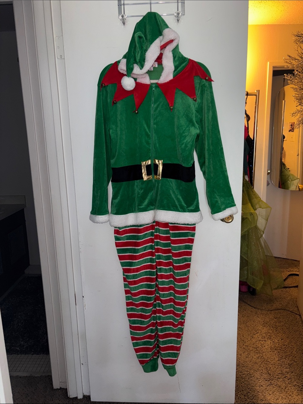 Poof Green and Red Elf Costume Hoodie